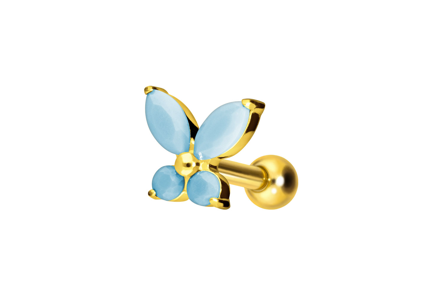 Titan Ohrpiercing mit Innengewinde SCHMETTERLING + SYNTHETISCHE TÜRKISE